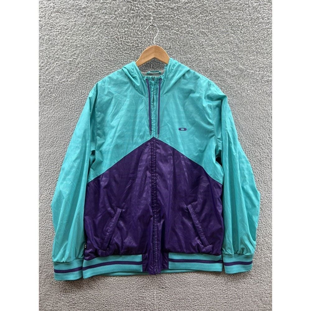 Oakley Men's Sz. XL Purple Teal Full Zip Hooded Lined Windbreaker Jacket Hornets